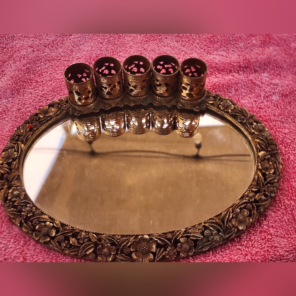 Jeanne Fox Hollywood Regency Vanity Mirror Lipstick Holder Preowned